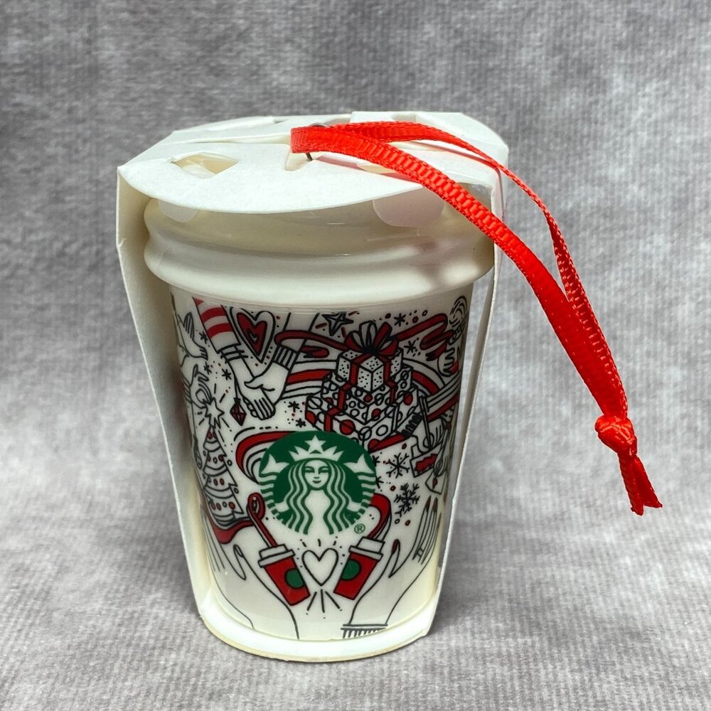 Starbucks 2017 Holiday Ceramic Ornament Red Cup With Ribbon Hanger
